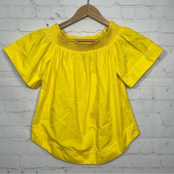 J Crew Off The Shoulder Top Womens 00 Yellow Cotton Short Sleeve - Picture 1 of 8